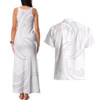 White Sunday Lotu Tamaiti Couples Matching Tank Maxi Dress and Hawaiian Shirt Polynesian Wave Pastel Mauve - Polynesian Pride