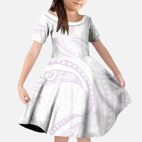 White Sunday Lotu Tamaiti Family Matching Off The Shoulder Long Sleeve Dress and Hawaiian Shirt Polynesian Wave Pastel Mauve - Polynesian Pride