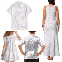 White Sunday Lotu Tamaiti Family Matching Tank Maxi Dress and Hawaiian Shirt Polynesian Wave Pastel Mauve - Polynesian Pride