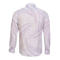 White Sunday Lotu Tamaiti Long Sleeve Button Shirt Polynesian Wave Pastel Mauve LT9 - Polynesian Pride