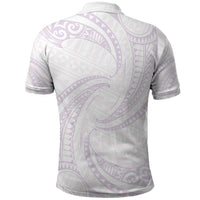 White Sunday Lotu Tamaiti Polo Shirt Polynesian Wave Pastel Mauve - Polynesian Pride