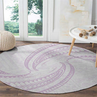 White Sunday Lotu Tamaiti Round Carpet Polynesian Wave Pastel Mauve - Polynesian Pride