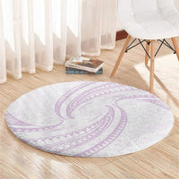 White Sunday Lotu Tamaiti Round Carpet Polynesian Wave Pastel Mauve - Polynesian Pride