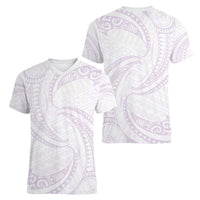 White Sunday Lotu Tamaiti Women V-Neck T-Shirt Polynesian Wave Pastel Mauve - Polynesian Pride