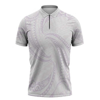 White Sunday Lotu Tamaiti Zipper Polo Shirt Polynesian Wave Pastel Mauve LT9 Mauve - Polynesian Pride