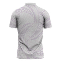 White Sunday Lotu Tamaiti Zipper Polo Shirt Polynesian Wave Pastel Mauve LT9 - Polynesian Pride