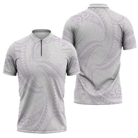 White Sunday Lotu Tamaiti Zipper Polo Shirt Polynesian Wave Pastel Mauve LT9 - Polynesian Pride