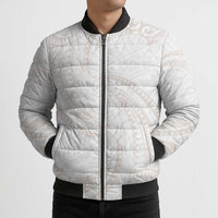 White Sunday Lotu Tamaiti Bomber Puffer Jacket Polynesian Wave Pastel Nude LT9 - Polynesian Pride
