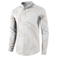 White Sunday Lotu Tamaiti Button Sweatshirt Polynesian Wave Pastel Nude LT9 - Polynesian Pride