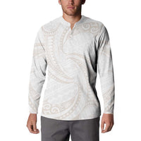 White Sunday Lotu Tamaiti Button Sweatshirt Polynesian Wave Pastel Nude LT9 - Polynesian Pride
