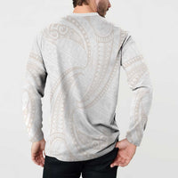 White Sunday Lotu Tamaiti Button Sweatshirt Polynesian Wave Pastel Nude LT9 - Polynesian Pride