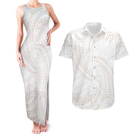 White Sunday Lotu Tamaiti Couples Matching Tank Maxi Dress and Hawaiian Shirt Polynesian Wave Pastel Nude - Polynesian Pride