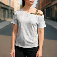 White Sunday Lotu Tamaiti Cross Shoulder Shirt Polynesian Wave Pastel Nude LT9 - Polynesian Pride
