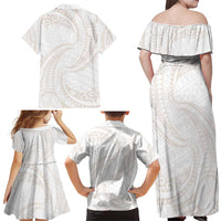 White Sunday Lotu Tamaiti Family Matching Off Shoulder Maxi Dress and Hawaiian Shirt Polynesian Wave Pastel Nude - Polynesian Pride