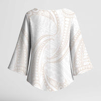White Sunday Lotu Tamaiti Kimono Sleeve Blouse Polynesian Wave Pastel Nude - Polynesian Pride