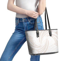White Sunday Lotu Tamaiti Leather Tote Bag Polynesian Wave Pastel Nude - Polynesian Pride