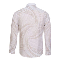 White Sunday Lotu Tamaiti Long Sleeve Button Shirt Polynesian Wave Pastel Nude LT9 - Polynesian Pride