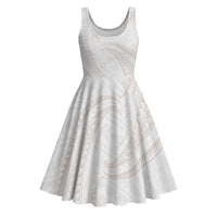 White Sunday Lotu Tamaiti Midi Dress Polynesian Wave Pastel Nude - Polynesian Pride