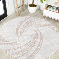 White Sunday Lotu Tamaiti Round Carpet Polynesian Wave Pastel Nude - Polynesian Pride