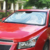 White Sunday Lotu Tamaiti Auto Sun Shade Polynesian Wave Pastel Sky Blue - Polynesian Pride