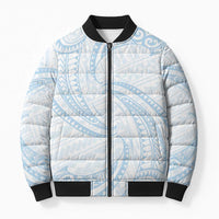 White Sunday Lotu Tamaiti Bomber Puffer Jacket Polynesian Wave Pastel Sky Blue LT9 Unisex Blue - Polynesian Pride