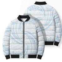 White Sunday Lotu Tamaiti Bomber Puffer Jacket Polynesian Wave Pastel Sky Blue LT9 - Polynesian Pride