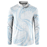 White Sunday Lotu Tamaiti Button Sweatshirt Polynesian Wave Pastel Sky Blue LT9 Blue - Polynesian Pride