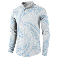White Sunday Lotu Tamaiti Button Sweatshirt Polynesian Wave Pastel Sky Blue LT9 - Polynesian Pride