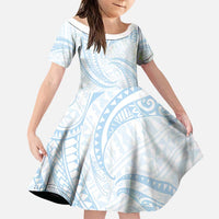 White Sunday Lotu Tamaiti Family Matching Puletasi and Hawaiian Shirt Polynesian Wave Pastel Sky Blue - Polynesian Pride