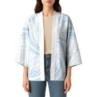 White Sunday Lotu Tamaiti Kimono Polynesian Wave Pastel Sky Blue - Polynesian Pride