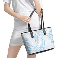 White Sunday Lotu Tamaiti Leather Tote Bag Polynesian Wave Pastel Sky Blue - Polynesian Pride
