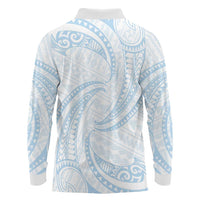 White Sunday Lotu Tamaiti Long Sleeve Polo Shirt Polynesian Wave Pastel Sky Blue LT9 - Polynesian Pride