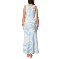White Sunday Lotu Tamaiti Tank Maxi Dress Polynesian Wave Pastel Sky Blue LT9 - Polynesian Pride
