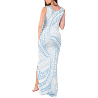 White Sunday Lotu Tamaiti Tank Maxi Dress Polynesian Wave Pastel Sky Blue LT9 - Polynesian Pride
