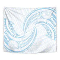 White Sunday Lotu Tamaiti Tapestry Polynesian Wave Pastel Sky Blue - Polynesian Pride