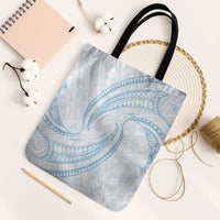 White Sunday Lotu Tamaiti Tote Bag Polynesian Wave Pastel Sky Blue - Polynesian Pride