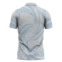 White Sunday Lotu Tamaiti Zipper Polo Shirt Polynesian Wave Pastel Sky Blue LT9 - Polynesian Pride