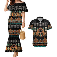 Black Batik Papua-inspired Pattern Couples Matching Mermaid Dress and Hawaiian Shirt LT9 Black - Polynesian Pride