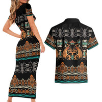 Black Batik Papua-inspired Pattern Couples Matching Short Sleeve Bodycon Dress and Hawaiian Shirt LT9 - Polynesian Pride