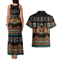 Black Batik Papua-inspired Pattern Couples Matching Tank Maxi Dress and Hawaiian Shirt LT9 - Polynesian Pride