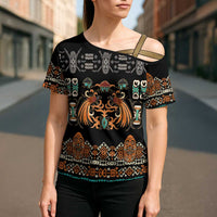 Black Batik Papua-inspired Pattern Cross Shoulder Shirt LT9 - Polynesian Pride