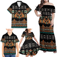Black Batik Papua-inspired Pattern Family Matching Off Shoulder Maxi Dress and Hawaiian Shirt LT9 - Polynesian Pride