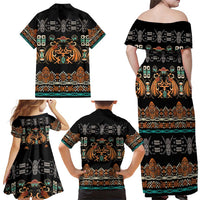Black Batik Papua-inspired Pattern Family Matching Off Shoulder Maxi Dress and Hawaiian Shirt LT9 - Polynesian Pride