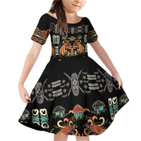 Black Batik Papua-inspired Pattern Family Matching Off Shoulder Short Dress and Hawaiian Shirt LT9 Daughter's Dress Black - Polynesian Pride