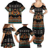 Black Batik Papua-inspired Pattern Family Matching Summer Maxi Dress and Hawaiian Shirt LT9 - Polynesian Pride