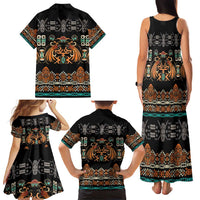 Black Batik Papua-inspired Pattern Family Matching Tank Maxi Dress and Hawaiian Shirt LT9 - Polynesian Pride