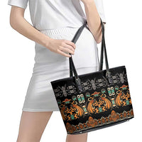 Black Batik Papua-inspired Pattern Leather Tote Bag - Polynesian Pride