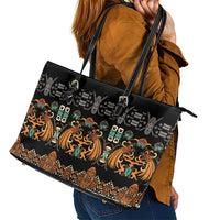 Black Batik Papua-inspired Pattern Leather Tote Bag - Polynesian Pride