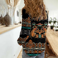 Black Batik Papua-inspired Pattern Women Casual Shirt LT9 - Polynesian Pride
