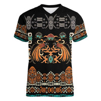 Black Batik Papua-inspired Pattern Women V-Neck T-Shirt - Polynesian Pride